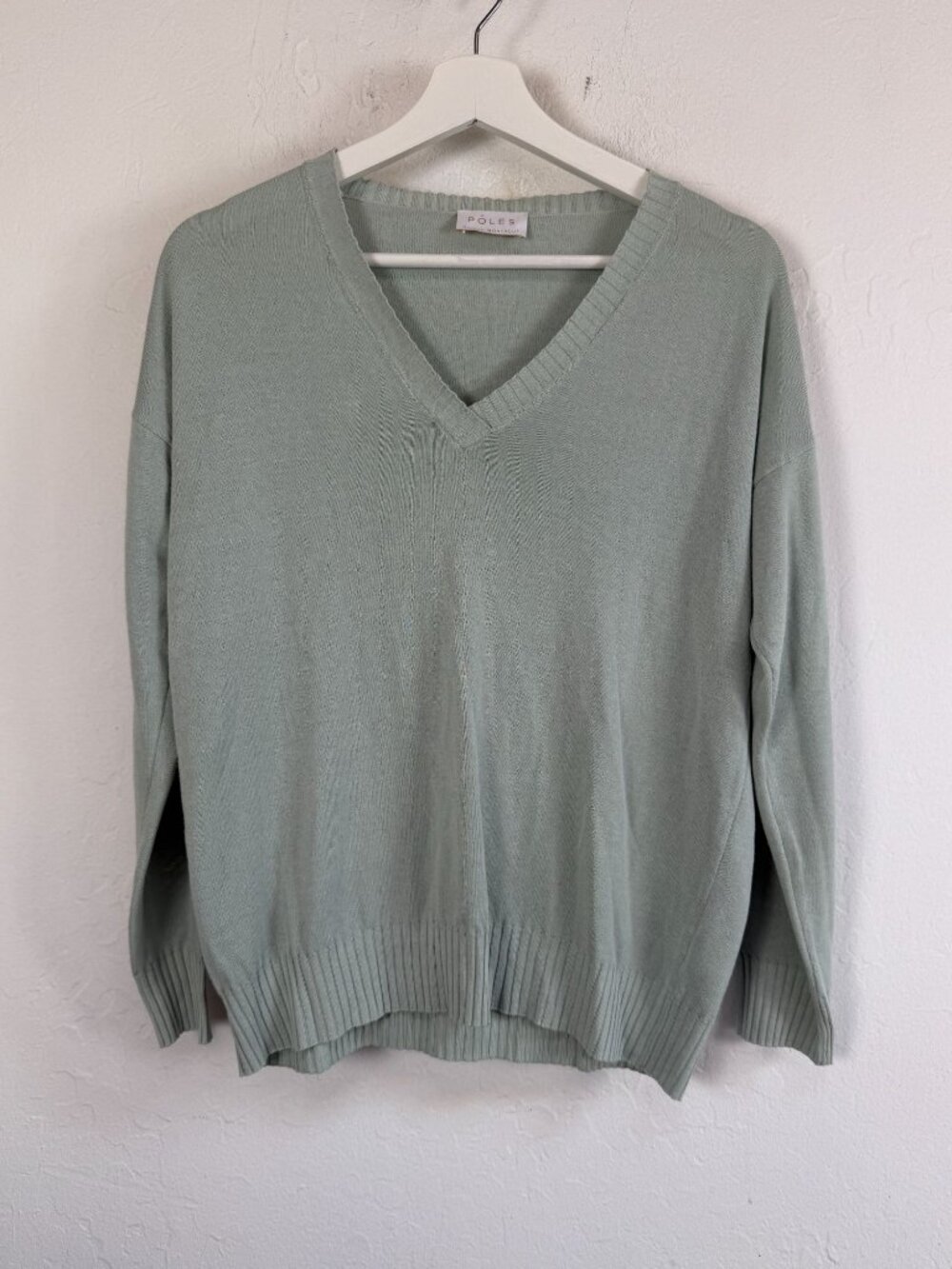 Poles Maison Montagut Womens V-Neck Knit Pullover Sweater XS Green Linen Blend